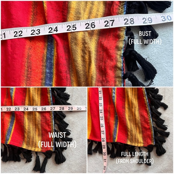 Savanna Jane Bohemian Southwest Stripe Embroidered Tassel Poncho Top M/L - Picture 12 of 12